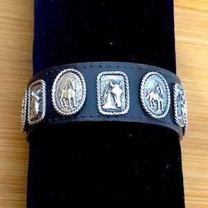 $56 Leather & Sterling Estate Snap Bracelet 11 Features of Horses  Marked THAI
